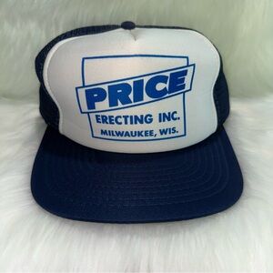 Vintage Trucker Hat -MILWAUKEE WI.-Price Erecting Co.-Mesh Back-blue/white